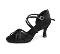 VCIXXVCE Women's Professional Latin Dance Shoes Black Open Toe Salsa Practice Suede Sole Bachata Dance Sandals 3 inch Heel, 4.5 UK