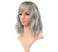 VCKOVCKO Natural Wavy Short With Air Bangs-Women' s Shoulder Length,Curly Wavy Synthetic Pastel for Girls(12",Mix Blonde)