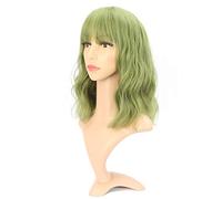 VCKOVCKO Natural Wavy Short With Air Bangs-Women' s Shoulder Length,Curly Wavy Synthetic Pastel for Girls(12",Mix Blonde)