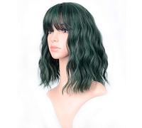 VCKOVCKO Short Wavy Wig With Air Bangs Women's Shoulder Length Synthetic Cosplay Pastel Bob Wig for Girl Colorful Costume Wigs (12", Mix Green)