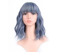 VCKOVCKO Wavy Wig Short Wigs With Air Bangs Shoulder Length Women's Curly Wavy Synthetic Cosplay Wig for Girl Colorful Costume Wigs(12", Mix Blue)