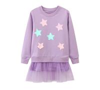 Vckrio Dresses for Girls Cotton Tulle Sweater Dress Knitted Purple Glitter Sequins Jumper Dress with Stars Pattern Children Long Sleeve Sparkly Autumn Winter Birthday Casual Outfits for Kids 3-4 Years