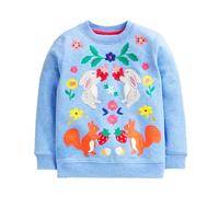 Vckrio Girls Sweatshirts Blue Flower Squirrel Rabbit Pattern Jumpers for Kids Appliques Embroidered Cotton Pullover Long Sleeves Warm Shirts Casual Spring Summer Hoodless Outfits for Child 4-5 Years