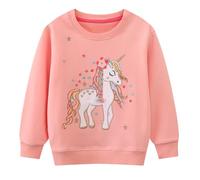 Vckrio Girls Sweatshirts Pink Flower Horse Pattern Jumpers for Kids Glitter Sequins Embroidered Cotton Pullover Long Sleeves Warm Shirts Casual Spring Summer Hoodless Outfits for Child 4-5 Years