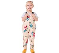 Vckrio Girls Waterproof Overtrousers Dungarees Kids Rain Pants Beige Flower Windproof Mud Puddle Trousers with Reflective Strip Breathable Snow Rain Bib Overalls Outdoor Running Camping for 4-5 Years