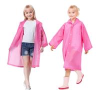 Vckrio Kids Rain Coat 2 PCS Girls Rainproof Coat with Hood Waterproof Poncho Pink Reusable Rain Jacket Cape Lightweight EVA Emergency Rainwear for Travel Camping Hiking Child Age 5-11 Years
