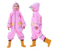 Vckrio Puddle Suit Girls Waterproof Mud Suit Pink Rain Jumpsuit Lightweight All in One Quick Dry Suit One Piece Rain Coat Overall with Rainbow Star Print Breathable Reusable Rainwear for Kid 6-7 Years