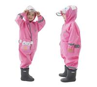Vckrio Puddle Suit Girls Waterproof Mud Suit Pink Rain Jumpsuit Lightweight All in One Quick Dry Suit One Piece Rain Coat Overall with Monkey Print Breathable Reusable Rainwear for Kid 6-7 Years