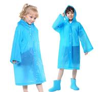 Vckrio Rain Coat for Boy Waterproof Raincoat Blue Hooded Raincover Children Rain Cape Reusable Long EVA Rainproof Poncho Portable Rain Jacket Rain Suit for Cycling Traveling Kids Age 5-11 Years,2 PCS