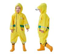 Vckrio Rain Suit Kids Boys Waterproof Mud Puddle Suits Rainproof Jumpsuit Overalls Waterproof Suit All In One Yellow Hooded One Piece Rain Coat Dinosaur Car Print Portable Rainwear for Child 2-4 Years