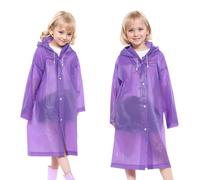Vckrio Raincoat for Girl 2 PCS Kids Waterproof Poncho Hooded Purple Reusable Long Rain Jacket Rain Cape Portable EVA Emergency Rainproof Coat Rainwear for Outdoors Sports Running Girl 5-11 Years
