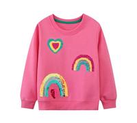 Vckrio Sweatshirt Girl Rose Red Glitter Sequins Cotton Kid Pullover Rainbow Heart Jumpers for Children Long Sleeves Causal Shirt Spring Winter Warm Tops Daily Christmas New Year for 6-7 Years