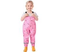 Vckrio Waterproof Trousers Baby Girl Rain Over Pants Pink Rainbow Print Reflective Rain Dungarees Overall Suspender Mud Puddle Trousers Lightweight Rain Playsuit Portable Walking for Toddler 2-3 Years