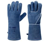 vclpower 14-Inch Heat Resistant Leather Welding Gloves for Fireplace, BBQ | Cotton Lining, Kevlar Stitching and Extended Cuff for DIY Welding, Fireplace, BBQ and Fire Pit Use, Large, Blue