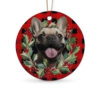 Vcmaluco French Bulldog Ornaments, 1Pcs Ceramic Christmas Ornaments, Red, Christmas Tree Hanging Decor