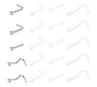 VCMART 20pcs Clear Nose Studs L Shape Screw Nose Bone Retainers Flat Top Bioflex Hide Piercing for School Work 20G 18G 22G