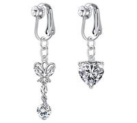 VCMART 2pcs Fake Belly Button Rings Non Pierced Navel Bar Clip on with Heart Butterfly Faux Piercing Jewellery