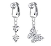 VCMART 2pcs Fake Belly Button Rings Non Pierced Navel Bar Clip on with Heart Butterfly Faux Piercing Jewellery