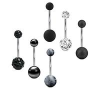 VCMART 6pcs Belly Button Rings 14mm Navel Bars Surgical Steel 14G Piercing Jewellery Silver Black