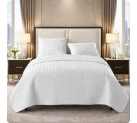 VCNY Home Luxury Premium Ultra Soft Quilt Coverlet, Comfortable 3 Piece Set, Modern Geometric Design for Home Hotel Decor, White, Full/Queen
