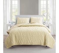 VCNY Home Super Soft Reversible Bedding Set with Matching Shams, Seasons, Microfiber, Tan, King