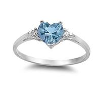VCODWCSJO Heart Ring for Women Love Shaped Zircon Diamond Copper Plated Silver Fashion Jewelry-Ocean Blue-6
