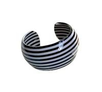 VCODWCSJO Retro Black White Striped Geometric Wide Thick Resin C Shape Open Bangle Bracelet For Women Suitable Holiday Wear-A