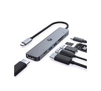 VCOM USB C Hub 7-in-1, USB C Hub Multiport Adapter with 100W PD, 4K HDMI, 1080P HDMI, 2 USB 3.0 Data, SD/TF Card Slot, Docking Station for MacBook Pro, XPS