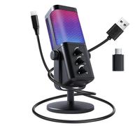 VCOM USB Microphone - RGB Gaming Microphone with Headphone Jack, Mute Button, Gain Control, Noise Cancelling, Mic for PC, Gaming, Streaming, Podcast, VoiceOver, Recording