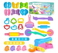 VConejo Playdough Tools Set for Kids, 26 pcs Dough and Clay Accessories with Stamps, Animal Cutters, Rollers, Extruder, Dinosaur Dough Play Molds, Educational Toys for Boys Girls