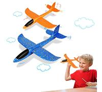 VCOSTORE 2pcs Throwing Foam Glider Airplane,EEP Manual Inertia Airplane Durable Aircraft for Kids Outdoor Sport Toys (Blue/Orange)