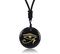 VCPC Natural Gemstone Pendant Necklace,Retro The Eye Of Horus Black Obsidian Necklaces,Healing Chakra Pendant,Lucky Charm Pendant For Women Festivals Jewellery Gift