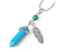 VCPC Natural Turquoise Pendant Necklace, Retro Feather Chakra Pendant, Lucky Charm Necklace, Unisex Adults Spiritual Healing Gift