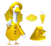 VCQIEO Porch Goose Outfit for 23" Cement Goose Statue Clothes, Plastic Raincoat Costumes with Hat & Umbrella, Garden Decor Goose and Duck Costume for Outdoor Lawn Yard Patio Decoration, Set of 3
