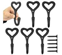 VCRANONR 5 Pcs Funky Coat Hooks Black Love Heart Wall Mounted Clothes Hanger Rustic Vintage Cast Iron Metal Coat Hooks with 5 Pcs Screws for Hanging Coat Scarf Bag Towel Key Hat Robe