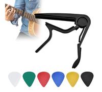 VCRANONR Guitar Capo for Acoustic and Electric Guitars Quick-Release Capo Clamp with 6 Picks for Free Quick Change Capotastos Universal Guitar Clip for Classical Guitars Ukulele Bass Banjo Black