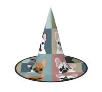 Vcroofdhxz French Bulldog (1) Full Halloween Hat-Full-Width Printed Witch Hat, Light And Foldable, Suitable For Eye-Catching Props In Halloween Parties, Role-Playing, Masked Balls And Other Scenes.