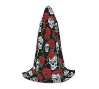 Vcroofdhxz Skull And Red Rose (3) Hooded Cloak For Teenagers-Full-Print Comfortable Cloak Coat, Suitable For Halloween Role-Playing, Stage Performances And Theme Parties.