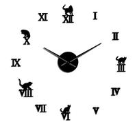 VCS 3D Large Wall Clock DIY Large Modern Frameless Home Decor Cat Big Clock Mirror For Bedroom Living Room Kittens Kitty Wall Decor(Black,27inch)