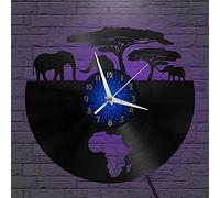 VCS African Territory Elephant theme Vinyl Record vintage Wall Clock for Kitchen(B,with LED)