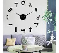 VCS Beard Style Barber Shop Large Size Wall Clock Male Hairstyle Mustache Bearded Man Barber Tools Decorative DIY Giant Wall Watch (Black、27inch)