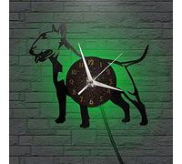 VCS Bull terrier dog theme Vinyl Record vintage Wall Clock for Kitchen(C,with LED)