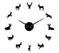 VCS Deer Head DIY Giant Wall Clock Woodland Deer Hunter Modern Deer Antler Wall Clock Acrylic Mirror Effect Animals Home Decorations(Black,37in)