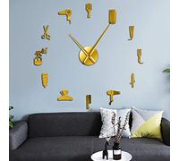 VCS DIY Barber Shop Giant Wall Clock With Mirror Effect Barber Toolkits Decorative Frameless Clock Watch Hairdresser Barber Wall Art(Golden,37inch)