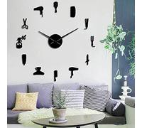 VCS DIY Barber Shop Giant Wall Clock With Mirror Effect Barber Toolkits Decorative Frameless Clock Watch Hairdresser Barber Wall Art(Black,37inch)