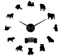 VCS English Bulldog Home Decor Wall Clock British Bulldog Silhouettes Wall Art DIY Large Wall Clock(Black,27in)