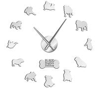 VCS English Bulldog Home Decor Wall Clock British Bulldog Silhouettes Wall Art DIY Large Wall Clock(Silver,47in)