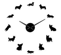 VCS English Welsh Corgi DIY Large Wall Clock Mirror Effect Frameless Puppy Dog Breeds Wall Art Pet Shop Decorative Clock Wall Watch(Black,47inch)
