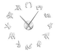 VCS Japanese Martial Art Judo Players Silhouette DIY Wall Art Decorative Large Wall Clock Judo Wrestler Hanging Frameless Wall Watch(Silver,37in)