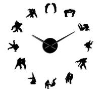 VCS Japanese Martial Art Judo Players Silhouette DIY Wall Art Decorative Large Wall Clock Judo Wrestler Hanging Frameless Wall Watch(Black,27in)